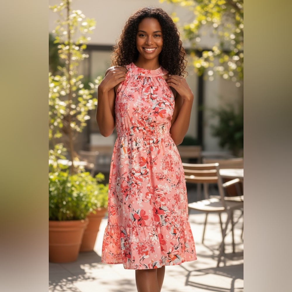 Floral Pink Sleeveless Dress